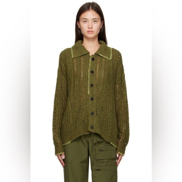 NEW SSENSE ANDERSSON BELL Khaki Nep Cardigan large SSENSE - Picture 1 of 16